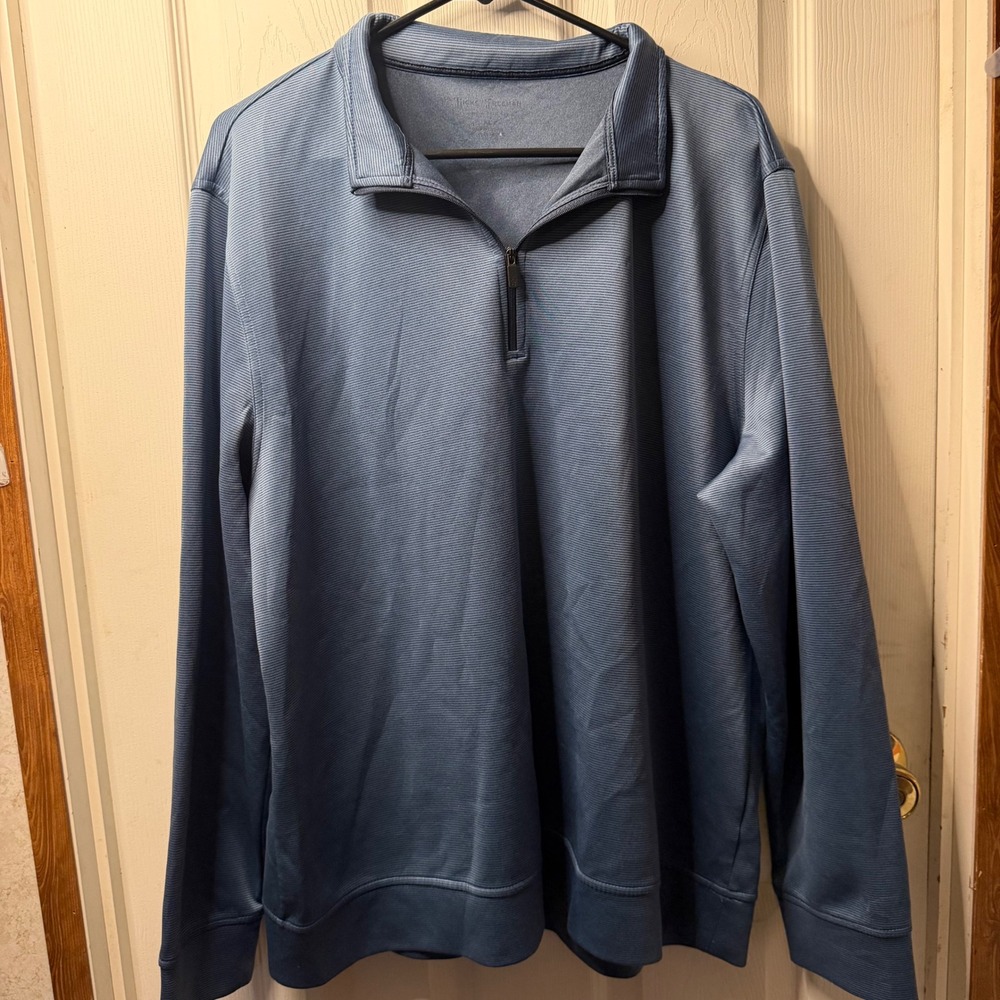 Hickey Freeman Mens XL Blue Micro Ribbed Quarter Zip Pullover Performance Shirt